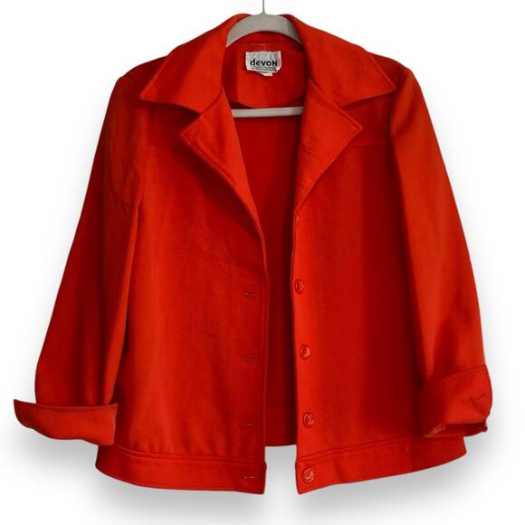 Vintage 70s Bright Red Dacron Polyester Single Breast Blazer Jacket Size Large - Picture 1 of 16